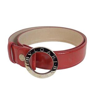 BVLGARI - Red Silver Leather Hardware Belt